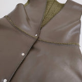 Ameri VINTAGE BOA V NECK REVERSIBLE PEPLUM VEST 0125206960690 リバーシブル ボア ベスト カーキ レディース アメリヴィンテージ【中古】6-0309T♪