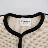 VERMEIL par iena ワッフルバイカラーニットジャケット 定価38500円 カーディガン 22SS オフホワイト レディース ヴェルメイユパーイエナ【中古】6-1016T♪