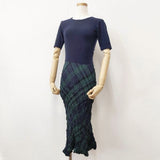 TSUMORI CHISATO イッセイミヤケ時代 チェック ワンピース ネイビー グリーン レディース ツモリチサト【中古】6-0617S∞
