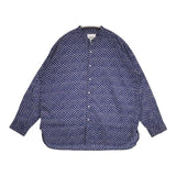 ARMEN CAMBRIC SMALL FLOWER PRINT コットン インド製 バンドカラー 長袖シャツ ブルー ホワイト レディース アーメン【中古】6-0708M∞