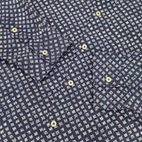 ARMEN CAMBRIC SMALL FLOWER PRINT コットン インド製 バンドカラー 長袖シャツ ブルー ホワイト レディース アーメン【中古】6-0708M∞