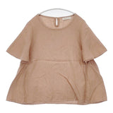 Bisque by nest Robe リネン 03142-3277 製品染め 半袖 ブラウス シャツ ピンクベージュ レディース ビスク バイ ネストローブ【中古】6-0617S∞