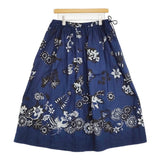 45R/45rpm 不死鳥プリントのスカート（インディゴ） 定価79200円 ギャザー ロングスカート ネイビー レディース フォーティーファイブアールピーエム【中古】6-0314G♪