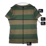 homspun 151-6910 コットン サイズL ボーダー 半袖Ｔシャツ カットソー グリーン カーキ レディース ホームスパン【中古】6-0617S∞