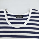 marimekko ボーダー ラウンドネック フィンランド製 コットン100％ 半袖Ｔシャツ カットソー ネイビー ホワイト レディース マリメッコ【中古】6-0627S△
