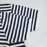 marimekko ボーダー ラウンドネック フィンランド製 コットン100％ 半袖Ｔシャツ カットソー ネイビー ホワイト レディース マリメッコ【中古】6-0627S△