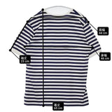 marimekko ボーダー ラウンドネック フィンランド製 コットン100％ 半袖Ｔシャツ カットソー ネイビー ホワイト レディース マリメッコ【中古】6-0627S△