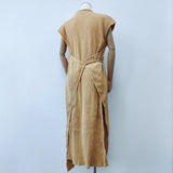 baserange ロング マキシ丈 Shaw Kaftan オーガニックコットン リブラップ ワンピース ベージュ系 レディース ベースレンジ【中古】6-0615S∞