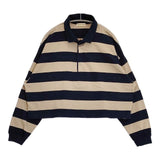 SPORTCLAD/SHIPS 別注 ボーダーショートラガーシャツ ポロシャツ ネイビー ベージュ レディース スポーツクラッド/シップス【中古】6-0713M∞