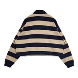 SPORTCLAD/SHIPS 別注 ボーダーショートラガーシャツ ポロシャツ ネイビー ベージュ レディース スポーツクラッド/シップス【中古】6-0713M∞