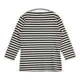 marimekko 七分袖 コットン ボーダー Ｔシャツ カットソー グリーン ホワイト レディース マリメッコ【中古】6-0510M∞