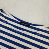 marimekko 七分袖 コットン ボーダー Ｔシャツ カットソー ブルー ホワイト レディース マリメッコ【中古】6-0510M∞