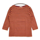 marimekko 七分袖 コットン ボーダー Ｔシャツ カットソー オレンジ レッド レディース マリメッコ【中古】6-0510M∞