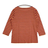 marimekko 七分袖 コットン ボーダー Ｔシャツ カットソー オレンジ レッド レディース マリメッコ【中古】6-0510M∞