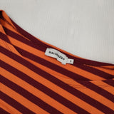 marimekko 七分袖 コットン ボーダー Ｔシャツ カットソー オレンジ レッド レディース マリメッコ【中古】6-0510M∞