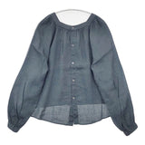 LA MARINE FRANCAISE リネンキュプラ バックボタン 製品洗い スクエアネック ブラウス シャツ ブルーグレー レディース マリンフランセーズ【中古】6-0507M∞