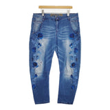 Desigual サイド刺繍 花柄 ストレッチデニムパンツ サイズ34 デニムパンツ ブルー レディース デジグアル【中古】6-0810G∞