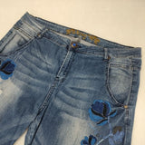 Desigual サイド刺繍 花柄 ストレッチデニムパンツ サイズ34 デニムパンツ ブルー レディース デジグアル【中古】6-0810G∞