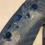 Desigual サイド刺繍 花柄 ストレッチデニムパンツ サイズ34 デニムパンツ ブルー レディース デジグアル【中古】6-0810G∞