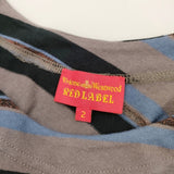 Vivienne Westwood Red Label 変形 ボーダーTシャツ オーブ刺繍 50101M 16-01-522013 サイズ2 半袖Ｔシャツ カットソー グレー ブラック レディース ヴィヴィアンウエストウッドレッドレーベル【中古】6-0525S◎