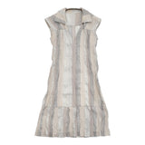 ISSEY MIYAKE ストライプ シワ加工 IM01FH233 サイズ2 スキッパードレス ワンピース グレー ベージュ レディース イッセイミヤケ【中古】6-0626S♪