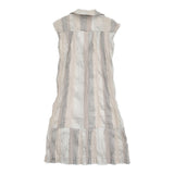 ISSEY MIYAKE ストライプ シワ加工 IM01FH233 サイズ2 スキッパードレス ワンピース グレー ベージュ レディース イッセイミヤケ【中古】6-0626S♪