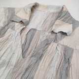 ISSEY MIYAKE ストライプ シワ加工 IM01FH233 サイズ2 スキッパードレス ワンピース グレー ベージュ レディース イッセイミヤケ【中古】6-0626S♪