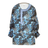 VIVIENNE TAM シースルー チャイナ 総柄 ナイロン ブラウス シャツ ブルー ブラック レディース ヴィヴィアンタム【中古】6-0808M∞