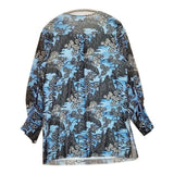 VIVIENNE TAM シースルー チャイナ 総柄 ナイロン ブラウス シャツ ブルー ブラック レディース ヴィヴィアンタム【中古】6-0808M∞