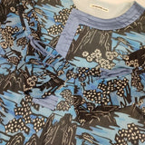 VIVIENNE TAM シースルー チャイナ 総柄 ナイロン ブラウス シャツ ブルー ブラック レディース ヴィヴィアンタム【中古】6-0808M∞