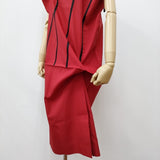 ISSEY MIYAKE 1325. 変形ワンピース IL11FH314 サイズ3 ワンピース レッド ブラック レディース イッセイミヤケ1325.【中古】6-0401S♪