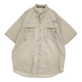Columbia PFG フィッシングシャツ ナイロン アメリカ古着 ボタンダウン BD 半袖シャツ ベージュ メンズ コロンビア【中古】6-0630S♪