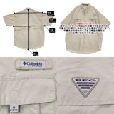 Columbia PFG フィッシングシャツ ナイロン アメリカ古着 ボタンダウン BD 半袖シャツ ベージュ メンズ コロンビア【中古】6-0630S♪