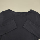 HUMAN WOMAN シアークルーカットソー コットン 長袖Ｔシャツ カットソー ロンＴ ネイビー レディース ヒューマンウーマン【中古】6-0507M∞