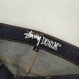 STUSSY 赤耳 裾チェーンステッチ 革パッチ ジーンズ サイズ28 デニムパンツ ネイビー メンズ ステューシー【中古】6-0610G∞