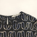 mina perhonen ribbon bird 刺繍 リネン 38 ys1046 ブラウス シャツ ブラック レディース ミナペルホネン【中古】6-0608M∞