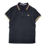 FRED PERRY コットン 鹿の子織り UK10 半袖 ポロシャツ ブラック ベージュ レディース フレッドペリー【中古】6-0608S∞