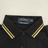 FRED PERRY コットン 鹿の子織り UK10 半袖 ポロシャツ ブラック ベージュ レディース フレッドペリー【中古】6-0608S∞