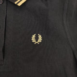 FRED PERRY コットン 鹿の子織り UK10 半袖 ポロシャツ ブラック ベージュ レディース フレッドペリー【中古】6-0608S∞