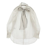 Demi-Luxe BEAMS オーガンジー リボンブラウス 定価20900円 サイズ34 ブラウス シャツ オフホワイト レディース デミルクス ビームス【中古】6-0401M♪