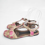 MARNI フラット サイズ37 アンクルベルト サンダル ピンク ゴールド レディース マルニ【中古】6-0413S◎