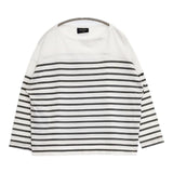 Le Minor コットン ボーダー ボートネック フランス製 長袖Ｔシャツ カットソー ロンＴ ホワイト グレー レディース ルミノア【中古】6-0708M∞
