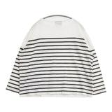 Le Minor コットン ボーダー ボートネック フランス製 長袖Ｔシャツ カットソー ロンＴ ホワイト グレー レディース ルミノア【中古】6-0708M∞