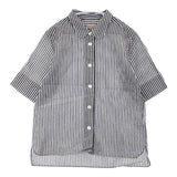 MARGARET HOWELL BOLD STRIPE COTTON SILK SHIRT 578-0152612 半袖シャツ ホワイト グレー レディース マーガレットハウエル【中古】6-0608S∞