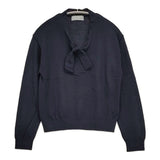 MARGARET HOWELL SEMI WORSTED WOOL KNIT 578-3263007 定価37400円 ウール ボウタイ セーター ニット 23AW ネイビー レディース マーガレットハウエル【中古】6-0916T♪