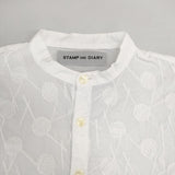 STAMP AND DIARY 刺繍 バンドカラー SD84ES424 七分袖 ワイド ブラウス シャツ ホワイト レディース スタンプ アンド ダイアリー【中古】6-0615S∞