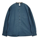 MHL. COTTON RAMIE POPLIN 596-7150516 サイズM バンドカラー プルオーバー 長袖シャツ ブルー メンズ エムエイチエル【中古】6-0512M♪