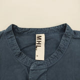 MHL. COTTON RAMIE POPLIN 596-7150516 サイズM バンドカラー プルオーバー 長袖シャツ ブルー メンズ エムエイチエル【中古】6-0512M♪