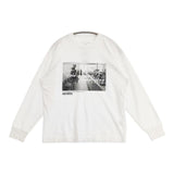 three dots 小林昭 グラフィックTシャツ AKIRA KOBAYASHI サイズS 長袖Ｔシャツ カットソー ロンＴ ホワイト レディース スリードッツ【中古】6-0713M∞