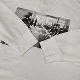 three dots 小林昭 グラフィックTシャツ AKIRA KOBAYASHI サイズS 長袖Ｔシャツ カットソー ロンＴ ホワイト レディース スリードッツ【中古】6-0713M∞